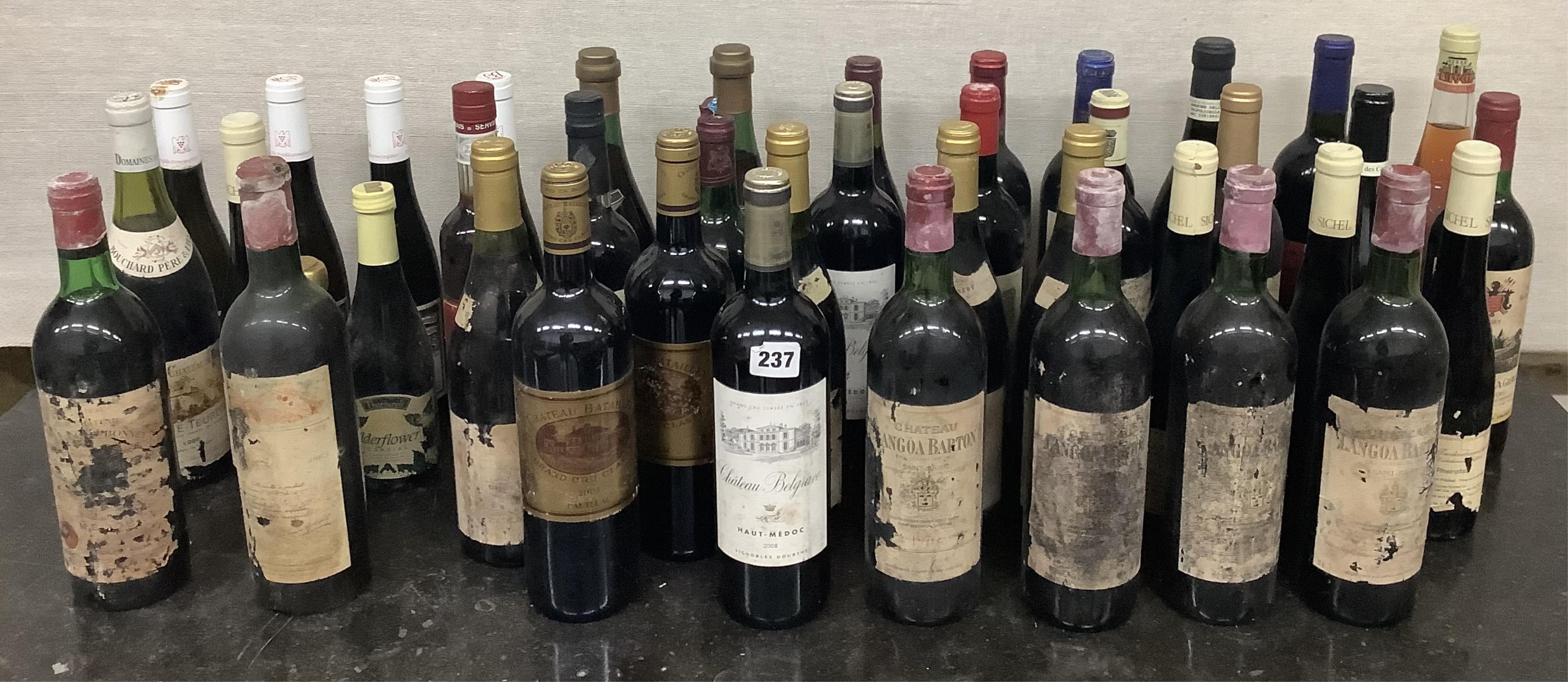 Forty one assorted bottles of wine. Condition - fair, many labels degraded, from a local private cellar)